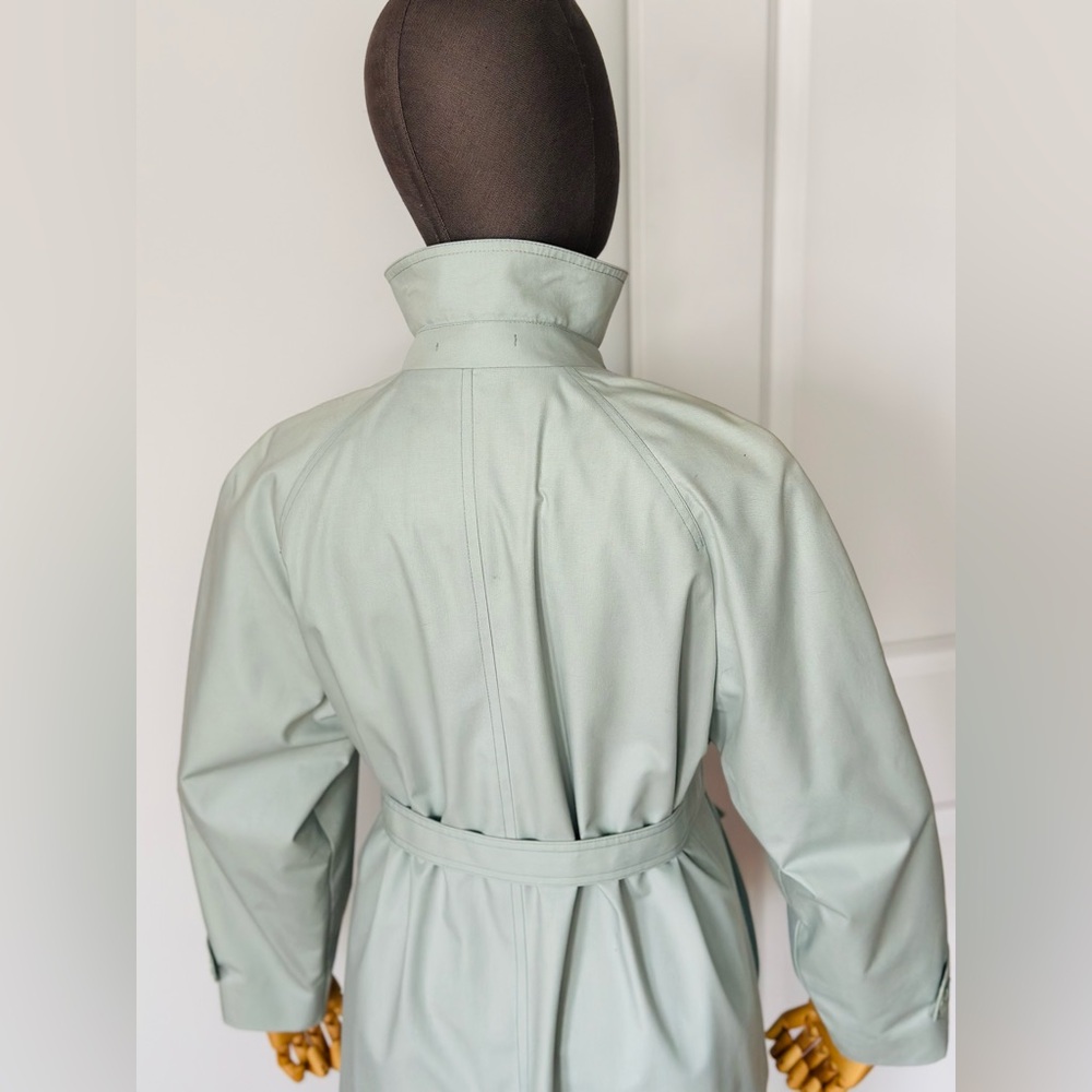 London Fog Belted Trench Coat Mint Sage Rain Coat Classic Vintage - Picture 11 of 17